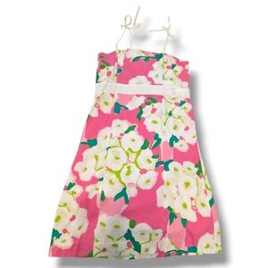 Lilly Pulitzer Pink and White "It Can Be Arranged" Girls Floral Dress, Size 14